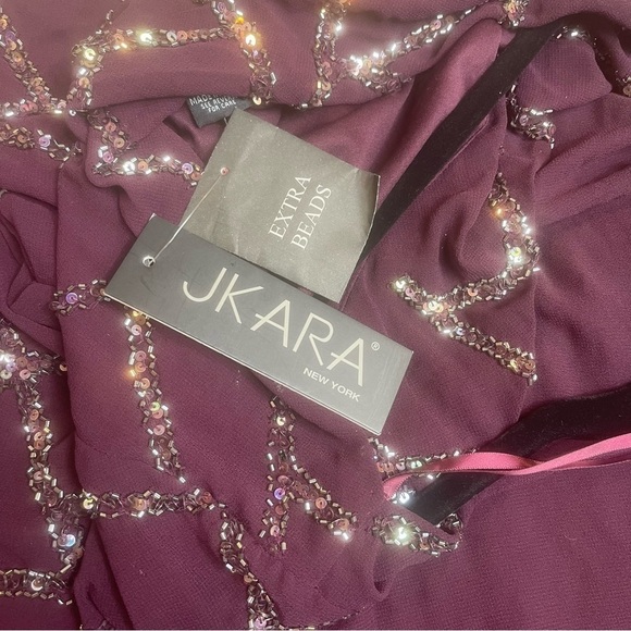 J Kara women’s three quarter sleeve Hand made beaded dress color Wine Size 14 - Picture 6 of 13